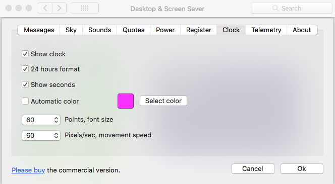 Digital clock Mac screensaver configuration and settings