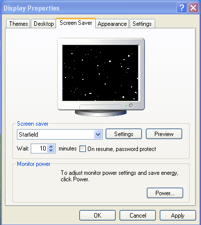 Windows StarField screensaver ssstars.scr